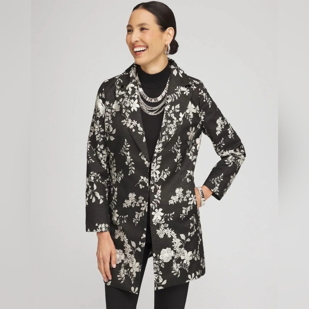 Chico"s NWT Floral Jacquard Topper Jacket 3/16